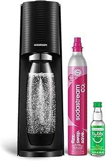 Terra Soda Streaming Machine - STARTER KIT - Sparkling Water Maker with CO2 & Bubly Drop - Eco-Friendly, No Batteries Needed - Black