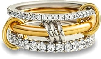 Stackable Rings for Women Non Tarnish,Dainty 18k Gold Plated CZ Cubic Zirconia Rings,Silver and Gold Rings Set,Multi-Link Connected Rings