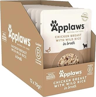 Applaws 100% Natural Wet Cat Food Pouch, Chicken with Wild Rice in Broth 70 g Pouches (Pack of 12)