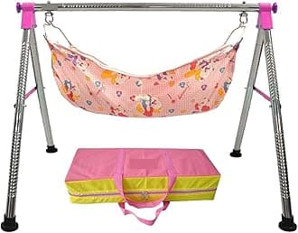 A TO Z HUB Boy's and Girl's Portable Folding ghodiyu, with Free Cotton Cloth. (Super Folding Nri (Pink))