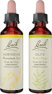 Bach Original Flower Remedies 2-Pack, Be Mentally Alert" - Olive, Hornbeam, Homeopathic Flower Essences, Vegan, 20mL Dropper x2