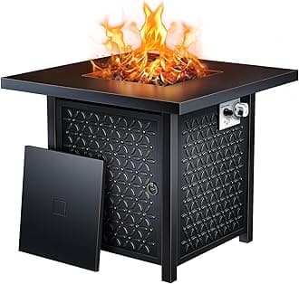 Propane Fire Pits 32 Inch Outdoor Gas Fire Pit, 50,000 BTU Steel Fire Table with Lid and Lava Rock, Add Warmth and Ambience to Gatherings and Parties On Patio Deck Garden Backyard, Black