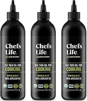 Chefs Life Organic Avocado Oil - Organic Avocado Oil For Cooking, Avocado Oil Organic for Dressing, Dipping, Drizzle, 100% Pure, Single Origin, Non GMO - 16.9 Fl Oz Squeezable Bottle (3 Pack)