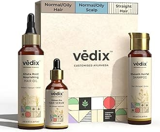 Vedix Ayurvedic Hair Fall Control Kit | Customized for Normal/Oily Hair - Normal-Oily Scalp & Straight Hair - Pack of 3 | Berberis & Banyan Anti Hair Fall Oil + Shampoo + Hair Growth Serum - 240 ml