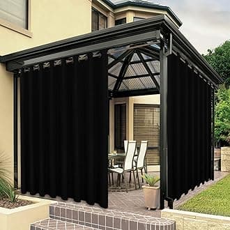 BONZEROutdoor Curtains for Patio Waterproof Thick Privacy Extra Wide Grommets Sunlight Blocking Outdoor Curtains for Porch Pergola Gazebo Deck 154 x 84 Inch Black
