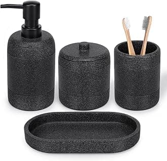 Haturi Bathroom Accessory Set, 4 Pcs Marble Look Bathroom Accessories Sets Complete with Soap Dispenser, Toothbrush Holder, Apothecary Jar, Tray, Home Apartment Modern Bathroom Decor Vanity Countertop