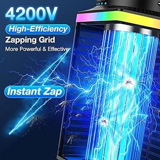 Bug Zapper Outdoor Cordless, 4200V Electric Mosquito Zapper with LED Blue Light, 3 in 1 Portable & Rechargeable Bug Zapper Outdoor Waterproof IP67, Wireless Hanging Fly Zapper for Camping Patio,Black