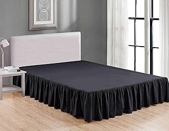 Sheets & Beyond Wrap Around Solid Luxury Hotel Quality Fabric Bedroom Dust Ruffle Wrinkle and Fade Resistant Gathered Bed Skirt 14 Inch Drop (Queen, Black)