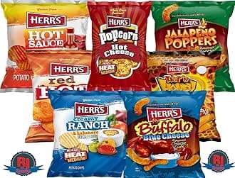 Herrs Potato Chips & Cheese Curls -,1Oz (Curated by RJ Snacks Value Pack) (21, Flaming Hot Variety Mix of Hot Sauce, Red Hot , Creamy Ranch & Habanero , Hot Cheese Popcorn, Buffalo Blue Cheese Curls , Jalapeno Popper Cheese Curls, and Hot & Honey Cheese Curls)