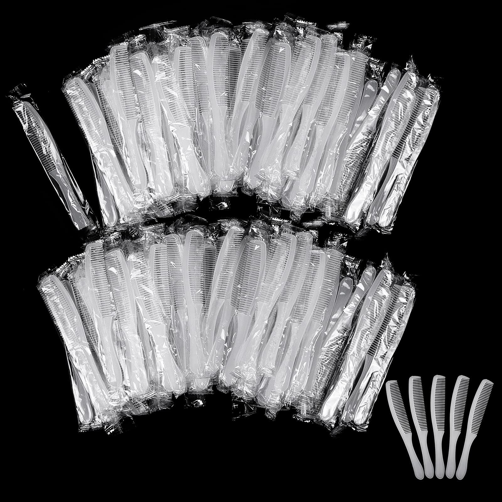 200 Pcs Combs In Bulk, Combs Individually Wrapped Unbreakable Disposable Combs Hair Combs 7 inch Long Handle Plastic Combs Bulk Pack for Homeless, Hotel, Air Bnb, Shelter, Nursing Home,Charity Church