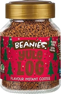 Beanies Flavour Yule Log Instant Flavored Coffee - Bold & Adventurous Full-On Flavor, An Indulgent Sugar Free Taste Explosion - Low Calorie - Vegan & Gluten Free - 50g x 6Pack