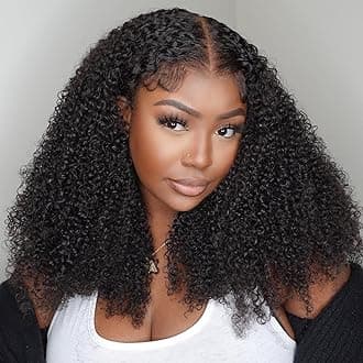 V SHOW Afro Kinky Curly Wear and Go Glueless Wigs Human Hair Pre Plucked Pre Cut 7x5 HD Lace Front Wigs Pre Bleached Bye Bye Knots 180% Density Afro Curly Lace Closure Wig Human Hair for Women 20 Inch