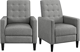 Yaheetech Fabric Recliner Chair Mid-Century Modern Recliner Adjustable Single Recliner Sofa with Thicker Seat Cushion Tufted Upholstered Sofa with Pocket Spring for Living Room Bedroom Gray Set of 2