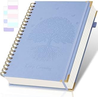 Spiral Notebook, College Ruled Notebook, 8.5" x 11", 300 Pages Leather Journals for Writing, A4 Hardcover Journaling Notebooks for Work School, 24pcs Tabs, Large Embossed Journal for Women Men, Blue