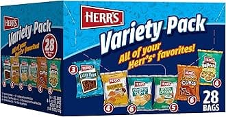Herr’s Snacks Variety Pack, Potato Chips, Pretzels, Popcorn, Cheese Curls, 26oz Box (28 Bags)