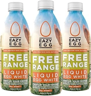 Eazy Egg Free Range Egg Whites Liquid 3 x 1L | Made in the UK from Eggs Free Range | Ambient Storage & 6 Month Shelf Life | For Baking, Shakes, Omelettes & Cocktails