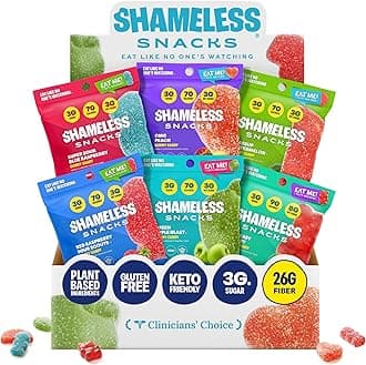 Shameless Snacks - Healthy Low Calorie Snacks, Low Carb Keto Gummies (Gluten Free Sweets) - Super Variety Pack of 6 Packs