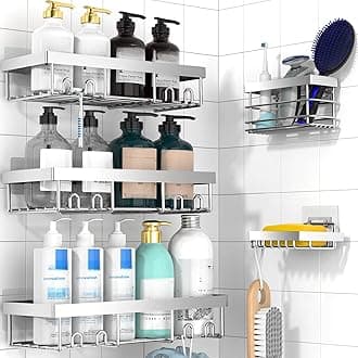Moforoco Adhesive Shower Caddy Organizer Shelves Rack - 5 Pack Corner Bathroom Storage Organization, Home & Kitchen Decor Inside RV Accessories, Hanging First Apartment Household Camper Essentials