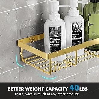 Moforoco Shower Caddy Shelf Organizer Rack, Self Adhesive Black Bathroom Shelves Basket, Home Farmhouse Wall Inside Organization and Storage Decor Rv Accessories, First Camper Apartment Essentials