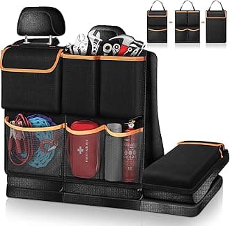 FINPAC Car Boot Organiser, Detachable Seat Back Hanging Organisers with Zippers - Car Trunk Tidy Storage Bag, Large Capacity Car Accessories Interior for Jeeps, SUVs, Vans