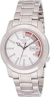 SEIKO Men's SNKK25 5 Stainless Steel White Dial Watch, White, Self Winding Automatic,Self-Winding