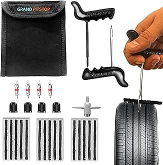 GRAND PITSTOP 27 Pcs Universal Tire Repair Kit, Heavy Duty Car Emergency Tool Kit for Flat Tire Puncture Repair, Compact Kit for Autos, Cars, Motorcycles, Trucks, RVs, etc. (15 Strips)