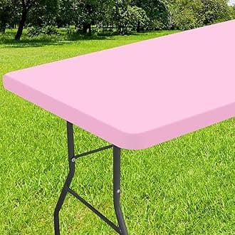Smiry Rectangle Tablecloth, Elastic Fitted Flannel Backed Vinyl Tablecloths for 4ft Folding Tables, Waterproof Wipeable Table Covers for Indoor, Outdoor, Picnic and Camping (Pink, 30"x48")
