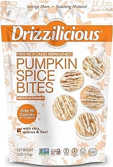 Drizzilicious Mini Flavored Rice Cakes - Rice Crisps, Healthy Snack for Adults and Kids, Vegan, Gluten Free Snack, Only 90 Calories Per 21 Pieces - Pumpkin Spice, 4 oz (Pack of 6)