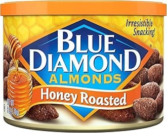 Blue Diamond Almonds, Sweet Honey Roasted Classic Flavor, GMO Free, Kosher, No Gluten Ingredients or Artificial Flavors, Great for On-The-Go, Pantry Staple, Dessert, Holidays, Lunch, Charcuterie, 6 oz. Can