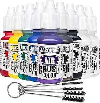 Jacquard Airbrush Paint Set - Opaque Colors Exciter Pack - 9-1/2 fl oz Acrylic Paint Bottles - Bundled with Set of Moshify 5 Piece Airbrush Cleaning Brushes