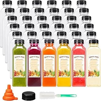 BAKHUK 36pcs 16oz Empty Plastic Juice Bottles with Caps, Reusable Clear Bulk Beverage Containers for Juice, Milk, Smoothie, and Other Beverages