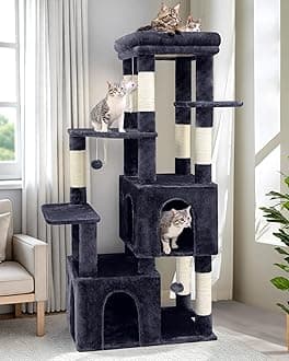 Globlazer Cat Tower for Indoor Cats, Heavy Duty Cat Trees for Large Adult Big Cats Maine Coon Cat Tree Tower with Scratching Post, Extra Large Top Perch, Cat Condos, F61, Dark Grey, 61inch