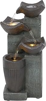 TZL414 14" 4 Tier Squared Bowls Fountain with LED Lights, Elegant Tabletop Water Feature for Home, Office, Living Room, Bedroom & Desk Decor, Gray