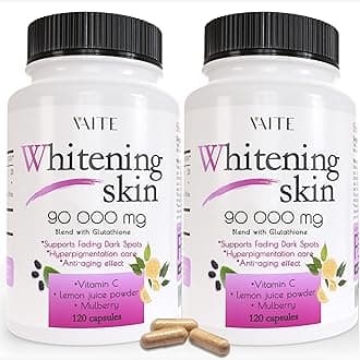 VAITE Glutathione Whitening Pills - Dark Spots & Acne Scar Remover - 90000mg - Vegan Skin Bleaching Pills with Anti-Aging & Antioxidant Effect - 120 Capsules (2 Pack)