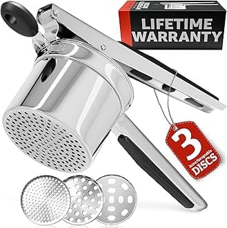 PriorityChef Large 15oz Potato Ricer With 3 Discs, Heavy Duty Stainless Steel Potato Ricer for Mashed Potatoes, Potato Masher, Press and Ricer Kitchen Tool, Black