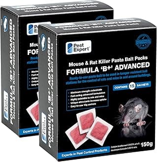 Formula B+ Advanced Rat Killer Poison & Mouse Poisoning Indoor Pasta Bait 30 x Sachets (300g), Single Feed Maximum Strength Brodifacoum