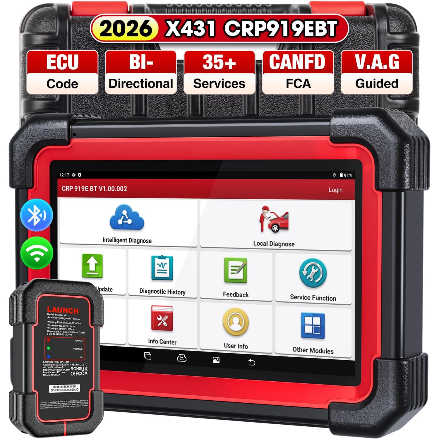 X431 CRP919EBT OBD2 Scanner, Advanced Wireless Bluetooth Bidirectional Scan Tool, ECU Code, CANFD/DOIP, FCA AutoAuth, 35+ Resets, VAG Guided, All Systems for all Vehicles, Upgraded of CRP919E
