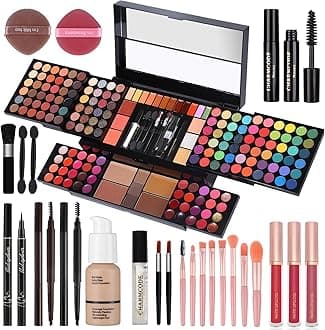 Professional Big Makeup Kit for Teens Girls & Women Full Kit, Beauty Case with Beginner Cosmetics Sets, All-in-One Make Up Gift Box with Lipgloss, Eyeshadow,Blush,Highlight,Brow&Liner Pens,Brush,etc