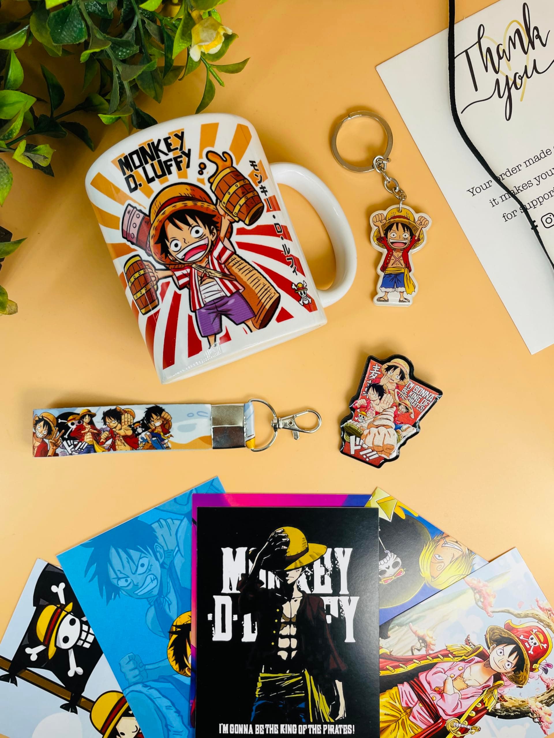 SINCE 7 STORE Monkey D Gift Box Includes 5 Products: Mug, Keychain, Key-tag, 9 Mini Posters (Self Adhesive), and Shape Cut Badge - The Ultimate Fan Collection. 350ML ceramic mug