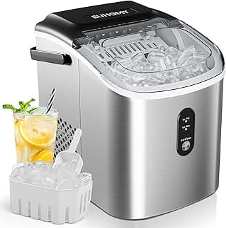 EUHOMY Countertop Ice Maker Machine with Handle, 26.3lbs Per Day, 9 Cubes in 6 Mins, Auto-Cleaning Portable Ice Maker with Basket and Scoop, for Home/Kitchen/Camping/RV (Silver)