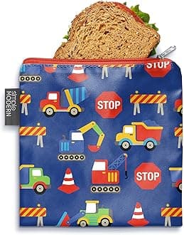 Simple Modern Reusable sandwich Bag for Kids, Boys | Food Safe, BPA Free, Phthalate Free, Polyester Zip Pouches | Washable & Refillable Snack Bags | Ellie Collection | 1 pack | Under Construction