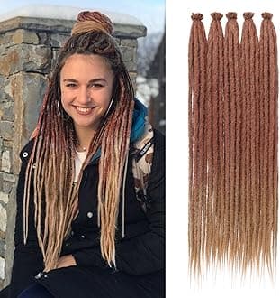 Leeven 40 Strands 24 Inch Synthetic Dreadlock Extensions Ombre Copper Red to Honey Blonde Single Ended Dread Extensions Handmade SE Thin Hippie Dreads 0.6 cm Soft Loc Extensions for Women Men