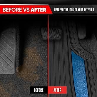 Motor Trend ChromeTech Car Floor Mats Full Set - Durable Rubber Floor Mats for Cars with Two Tone Accent, All Weather Interior Protection for Front and Rear with Non-Slip Backing, Black/Blue