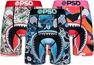 PSD Men's Printed Boxer Briefs - 7 Inch Inseam Breathable and Supportive Men's Underwear with Moisture-Wicking Fabric