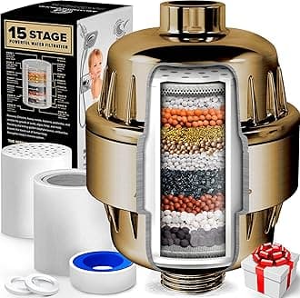 Aquahomegroup15 Stage Shower Filter with Vitamin C for Hard Water - High Output Shower Water Filter to Remove Chlorine and Fluoride - 2 Cartridges Included -Consistent Water Flow Showerhead Filter
