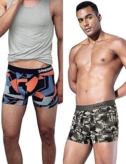 Modal Regular Fit Printed Trunk Underwear Anti-Bacterial Moisture Wicking Breathable Microfibre Waistband Comfortable Deo-Soft Trunks for Men-Arctic Grey, Misty Blue-M