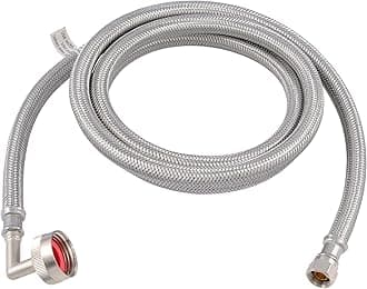 Eastman 6 foot Dishwasher Supply Line, 3/8 Inch Compression x 3/4 Inch FHT Elbow, Braided Stainless Steel Dishwasher Connectors, 41043