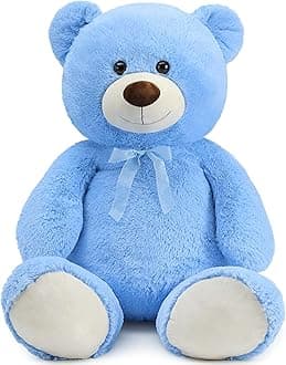 Tezituor Giant Teddy Bear Stuffed Animal 51in, Big Teddy Bear for Baby Shower, Blue Life Size Bear Plush for Kids, Girlfriend on Birthday, Valentine, Christmas