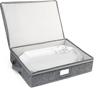 LotFancy Platter Storage Case, Hard Shell, China Storage Container for Moving, 17x13x3.5 in, 5 Felt Dividers Included
