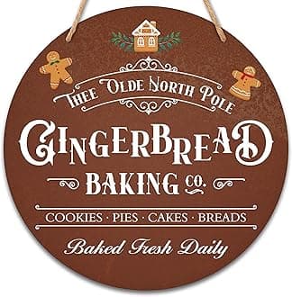 Christmas Wooden Sign Wall Decor, Welcome Sign For Front Door, Gingerbread Baking Round Hanging Sign With Rope, Christmas Gifts For Family Friend, Winter Decor For Farmhouse Home Outdoor Porch, D03